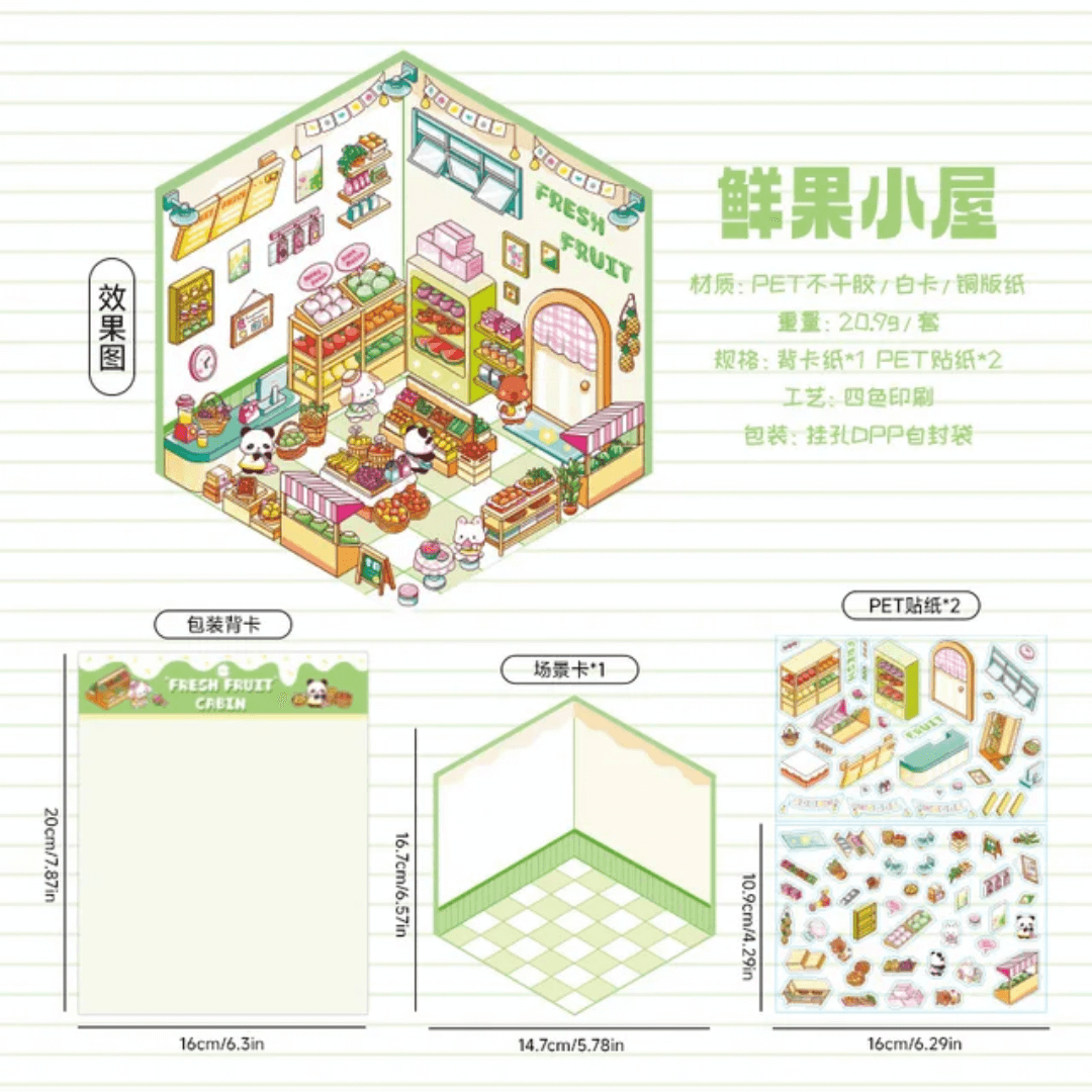 Stickers de Scène 3D Kawaii – Hexagonaux