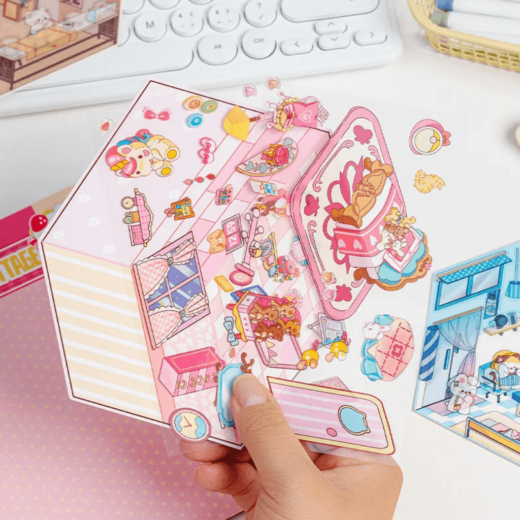 Stickers 3D Kawaii hexagonaux – modèle deco rose