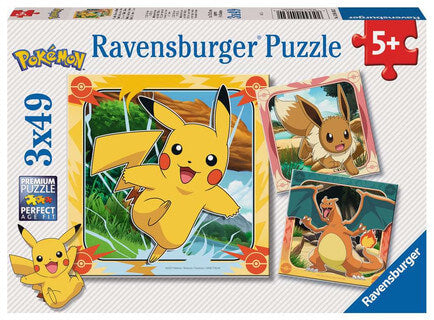 Coffret Puzzles Pokémon – 3 x 49 pièces Pikachu, Dracaufeu & Évoli